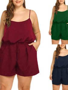Solid Color Camisole Jumpsuit Shorts Womens Slim Fit Strapless One-Piece High Waist Casual Pants Pure Color Ladies Suit
