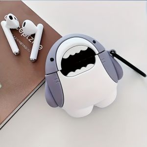 3D Cartoon Shark Shape for Airpods Pro 2 Wireless Earphone Case Soft Silicone Cute Design Compatible with Airpods 1/2/3 Shockproof Dust-Resistant Easy to Install and Remove Unique Gift Idea
