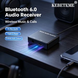 Bluetooth KEBETEME 6.0 Audio Receiver Hi-Res Wireless Audio Adapter 3.5mm AUX Output Type-C Powered Low Latency Wireless Music Receiver for Old Speaker Car Stereo Home Audio System