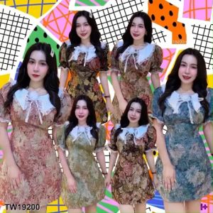 B19200 เดรสลายหัวใจ คอปก แต่งระบาย เดรสลายหัวใจ คอปก แต่งระบาย