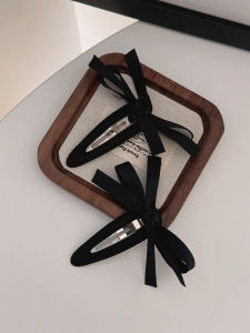 Large Black Satin Hair Clip with Bowknot Side Bangs Hair Accessories Sweet Girl BB Clip Ballet Style Hairpins Fashionable Hair Decorations