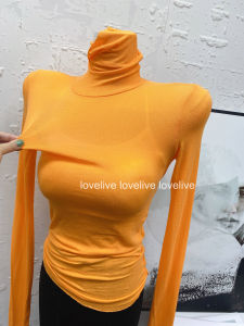 Soft Long Sleeve Basic Style Thin T-Shirt Womens High Collar Layering Top 23 Colors Versatile Commute Style Korean Version Slim Fit