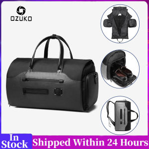 Ozuko Mens Foldable Duffel Bag: Large Capacity Business Luggage Travel Shoulder Backpack with Shoe Compartment