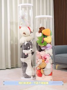 HETEEMALL Transparent Stuff Doll Organizer Toy Storage Bucket Rotatable Doll Column Storage Tube Plush Toy Organizer
