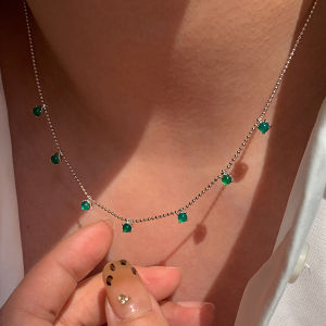 CAFFTI | Sterling Silver Green Agate Luxury Stacking Necklace