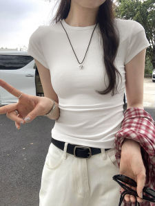 American Style Short Sleeve round Neck Slim Fit Basic T-Shirt Womens Commuter Versatile Inner Wear Top Casual Cotton Blend