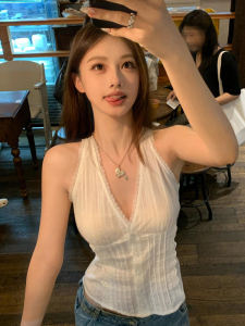 French White Lace Trim Sleeveless Vest for Women Summer Slimming Casual Wear V-Neck Short Top Style Shape Hourglass Shape Pear Shape Inverted Triangle Shape