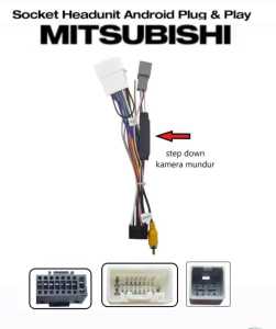 Kabel Soket Head Unit Android + Stepdown Kamera Mundur PNP Mitsubishi Xpander Pajero Sport Baru Outlander Mirage Lancer Galant Socket Headunit Step Down Camera Plug And Play & N Mobil
