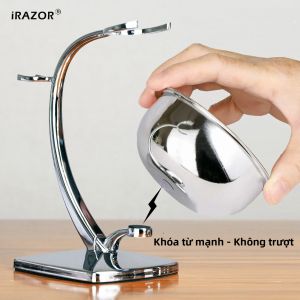 Bộ Bát Cạo Râu Và Giá Đỡ iRAZOR Với Đế Từ Tính Bát Bằng Thép Không Gỉ & Giá Đỡ Hợp Kim Mạ Crôm Phù Hợp Với Hầu Hết Các Loại Dao Cạo Và Bàn Chải Dành Cho Nam Giới