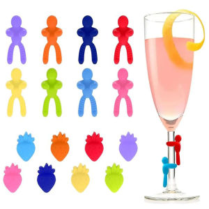Funny Cool Wine Beer Glasses Recognizer Party Dedicated Suction Cup Wine Glass Silicone Label Marker Kitchen Bar Accessories