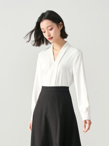 White V-Neck Professional Shirt Womens Autumn Winter New Early Spring OL Formal Chiffon Top Layered Wear Inner Match Shirt