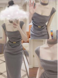 CHANGTONG | Elegant Minimalist Style Sleeveless Long Dress High Waist Inward-Cheese Skirt Korean Ladylike Fashion Slim Fit Wrap Gown