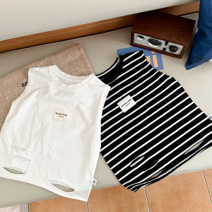 Childrens Stripe Vest Summer Casual Thin Sleeveless Korean Style Cotton round Neck T-Shirt for Boys And Girls Baby Clothes