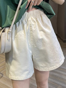 กางเกงขาสั้นทรงเอเอวสูงสีขาว กางเกงขายาวทรงตรงหลวมๆ สไตล์ลำลองสำหรับฤดูร้อนสำหรับผู้หญิง กางเกงขายาวทรงเอห้าส่วน สไตล์เกาหลี