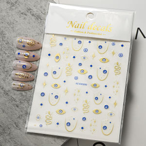 1Pcs 3D Bronzing Blue Eye Snake Nail Art Sticker Devil Animal EyesStarSunAbstract Line NailDecal Halloween DIY Manicure Decor