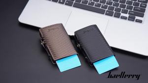 Ví Đựng Thẻ Baellerry Bằng Sợi Carbon Chống RFID Dành Cho Nam Thiết Kế Mỏng Chống Trộm Chất Liệu Kim Loại Chống Quét Trộm Thông Tin Có Ngăn Đựng Tiền Xu Và Ngăn Bên Trong.