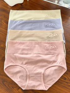 SEA JJT Womens pure cotton crotch antibacterial high waist tummy control mid-waist underwear pure cotton breathable