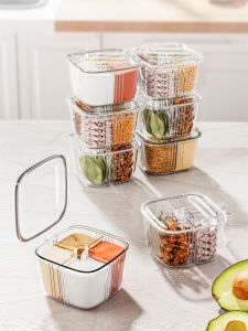 Kitchen Storage Box Set Multi-Grid Home Use Storage Jar for Salt Pepper Seasoning Sauce  Style Square Sealed Non-Electric