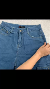 DFW 6 Pocket Denim Cargo Pants Straight Cut Pants Casual Baggy Pants Wide Leg Pants