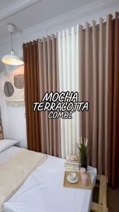 NON-BLOCKOUT PER PC!! Korean Curtain Terracotta Mocha Mousse Pantone Color of the Year Home Window Curtains-5-9FT Length 10rings