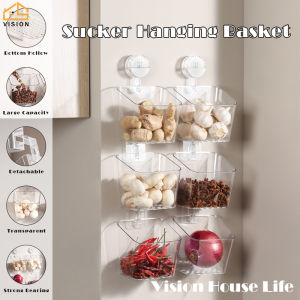 Vision Multifunctional Kitchen Wall-Mounted Storage Basket Suction Cup Organizer Drain Onion Ginger Garlic Storage Basket Food Storage Box Household Bathroom Supplies Storage Rack