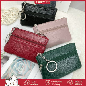 COD【Local Deliver】Womens Genuine Coin Purse Key Ring Women Ladies Coin Wallet Car Mini Pouch Dual Zipper