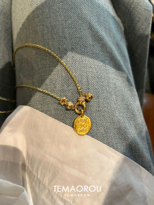 Detachable Solid "Yellow Wealth" Long Necklace for Women with Green Rope Gold Chain Pendant Running Ring Fashion Jewelry Accessory