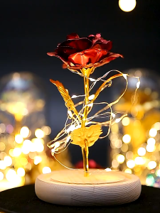 I-FASHION Purple LED Light Rose in Glass Dome with Wooden Base - Warm Glow Romantic Decoration (Includes Gift Box)