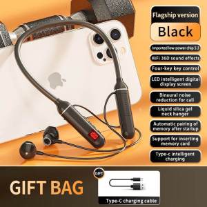 【อายุการใช้งานแบตเตอรี่ยาวนาน500ชั่วโมง】ชุดหูฟังบลูทูธสามารถเสียบการ์ดหูฟังไร้สาย LED จอแสดงผลดิจิตอลห้อยคอคุณภาพเสียง HiFi ประเภท C หูฟังบลูทูธเล่นกีฬาวิ่งหูฟังไร้สายอเนกประสงค์