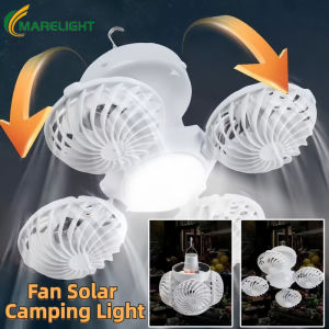 Solar Camping Lantern With Fan Foldable Small LED Ceiling Light Portable Tent Lamp