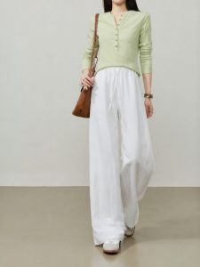 ESE·Y | Non-see-through White Slim-wide Legged Trousers