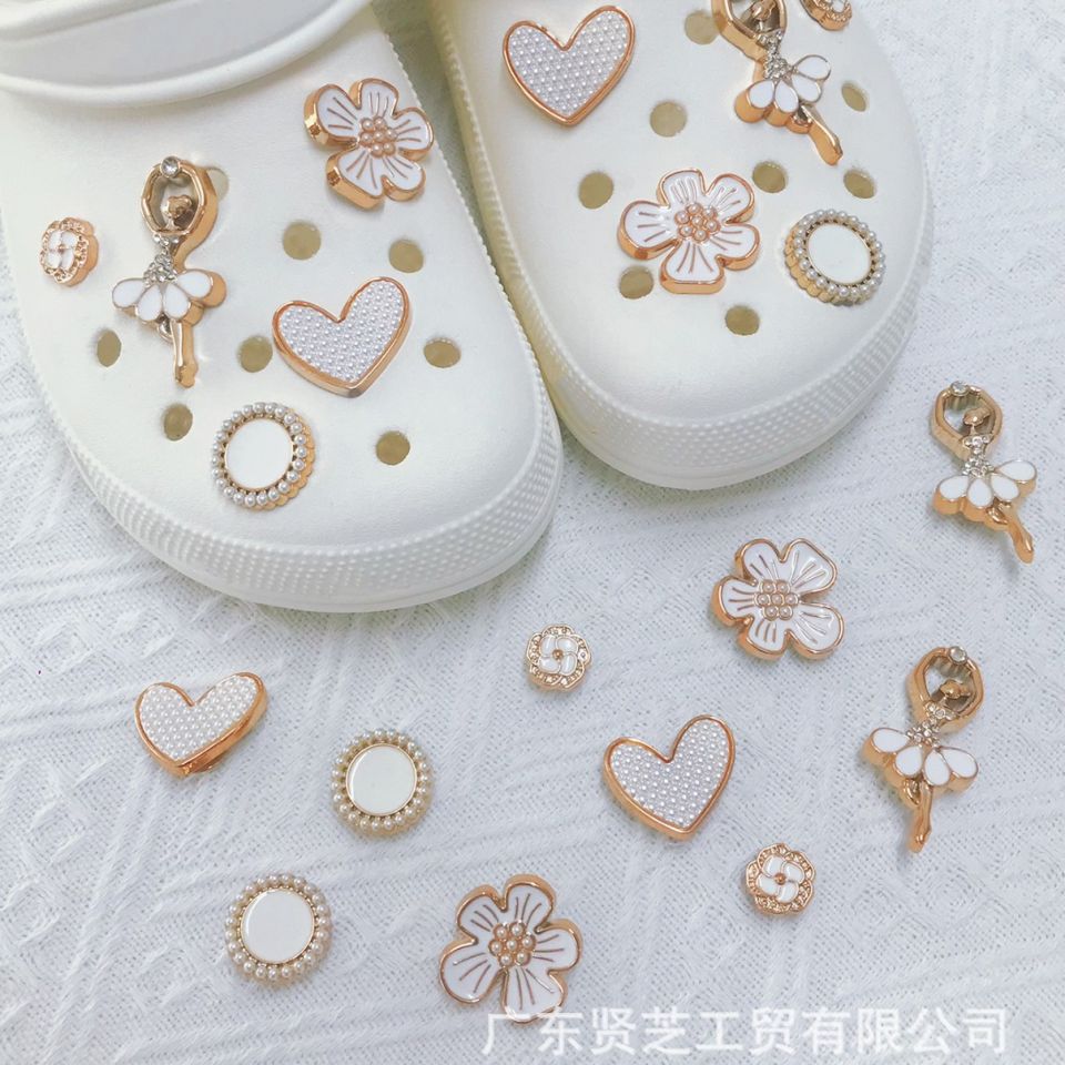 10Pcs Crocs Jibbitz Charms Golden Ballet Girls Shoe Buckle Detachable Diamond Inlaid Shoe Flower Decoration for Crocs