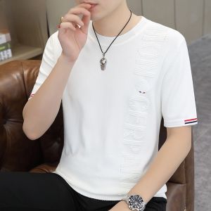 HENGYUANXIANG | Hengyuanxiang 2025 New Round Neck Short Sleeve Knitted Half Sleeve Base Shirt Mens Spring Autumn Fashionable Youth T-Shirt