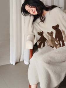 BEIYAN | Cute Warm Half Coral Fleece Loose Midi Sleep Dress