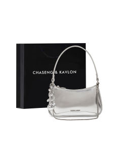 Silver Underarm Bag Womens Single Shoulder Crossbody Bag Small Design Summer New Style Fashionable Polyester Lining Zipper Closure