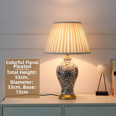 Chinese Ceramic Biedermeier Painted Bronze Table Lamp American Style Bedroom Decorative Lampshade Soft Light Bedroom Lamp