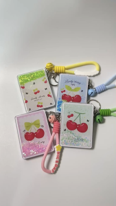 LUNI Double sided mirror keychain with cherry design and glitter accents compact portable bag accessories