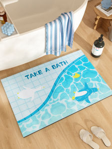 Blue Quick Dry Silicon Dendroid Mat Bathroom Anti Slip Toilet Washroom Door Mat Home Use Rectangular Fiber Carpet Cartoon Pattern