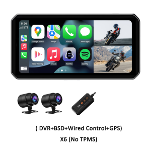 Beelite 6 Inch Motorcycle Wireless CarPlay Android Auto Navigator With 1080P DVR Recorder BSD Crossbar Mount TPMS Optional