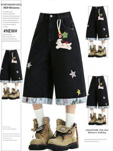 QIANCHANGNAAI | Summer Thin High Street Style Petite Loose Black Jeans for Women