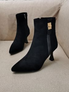 Giày Bốt Cao Gót Mũi Nhọn Thời Trang Mùa Thu Đông Cho Nữ Giày Bốt Ngắn Ống Mỏng Đa Năng Có Khóa Kéo Bên Hông