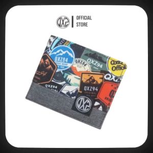 QXZ94 Dompet Pria Kulit Kanvas Full Print Motif Pendek Lipat Kartu Uang Tipis Polos Kombinasi Abu