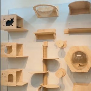 Cat Climbing Frame Cat Climbing Wall Wall-Mounted Solid Wood Cat Springboard Wall-Mounted Cat Nest Wall Furniture Set