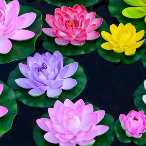 5 cái 10cm hoa giả nổi sen PU hoa súng hoa giả nhà máy đèn trong bể cá Non Bộ vườn trang trí hồ thủy sinh trang trí nhà