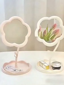 Flower Makeup Mirror Girl Heart Rotatable Mirror Desktop Desktop Dressing Mirror Dormitory Portable