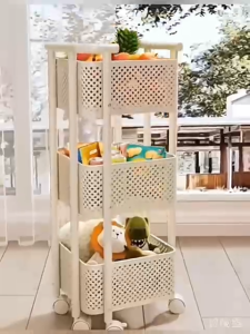 𝗨𝗥𝗕𝗔𝗡𝗛𝗢𝗠𝗘𝗦 100% Carbon Steel 3/4 Tier Multi-Layer Rotating Rack | 360° Rotating Kitchen Organizer Shelf | Space-Saving Corner Storage Rack | Stable & Durable Design | Trolley Basket Rack for Spice Vegetables Bathroom Living Room Pantry Home
