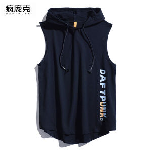 เสื้อกั๊กสปอร์ตแขนกุดแบบมีฮู้ดสำหรับฤดูร้อนปี 2021 สำหรับผู้ชายและผู้หญิง เสื้อผ้าทำงานแบบลำลอง ผ้าฝ้าย 100% คอกลม แขนกุด