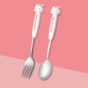 Hello Kitty Stainless Steel Spoon Forks anime Cinnamoroll Melody Portable Utensils Feeding Tableware Set Girls Kids Gift