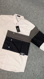 Kemeja Lengan Panjang Pria ALNI Premium - Motif Abstrak Premium Putih Abu-abu Ukuran M-XL