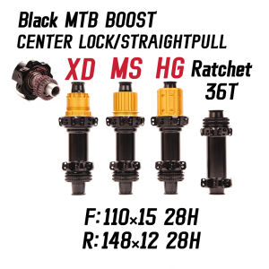 Black New MTB Bicycle Center Lock Straight Pull 28 Hole Star Shaped Ratchet 36T BOOST 110/148 Ultra Light MTB Wheel HUB XD/HG/MS